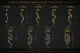 Copper Lantern Glass Staircase Chandelier – Vintage LED Pendant, 3 to 34 Heads