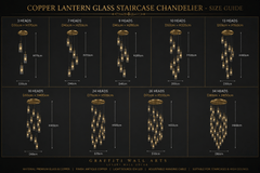 Copper Lantern Glass Staircase Chandelier – Vintage LED Pendant, 3 to 34 Heads