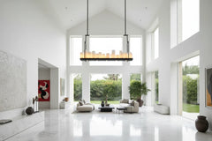 Country-Style Rustic Candles Frame LED Chandelier – Glass & Marble, Linear & Round