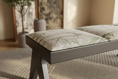 Designer Solid Wood Bench – Upholstered Bamboo Print Seat