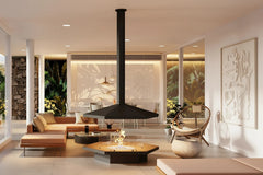 Designer Suspended Hanging Fireplace – Geometric Real Flame Alcohol Fireplace