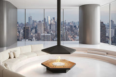Designer Suspended Hanging Fireplace – Geometric Real Flame Alcohol Fireplace