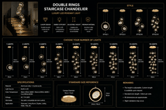 Double Rings Staircase Chandelier – Luxury LED Pendant Light, 1 to 18 Lights