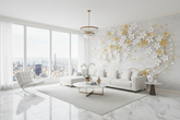 3D Tree White & Yellow Flowers Wallpaper Murals