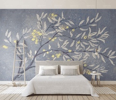 3D White Leaves Tree Wallpaper Mural