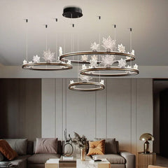 Acrylic Flower Chandelier – Black & Gold Dimmable LED in 4 Sizes