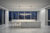 Acrylic Long Tube LED Pendant Island Light – Gold, Dimmable, Remote Control, Knob Switch