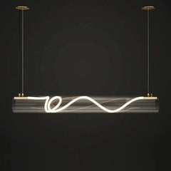 Acrylic Long Tube LED Pendant Island Light – Gold, Dimmable, Remote Control, Knob Switch