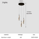 Acrylic Spiral Stairs Chandelier – Black or Gold, 3 to 15 Lights, Warm, Cool & Dimmable