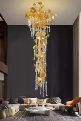 Autumn Leaves Fall Crystal Staircase Chandelier – Plated Crystal LED, Warm, Cool & Tri-Colour