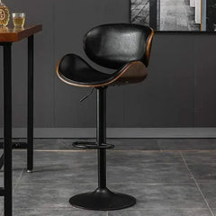 Banqueta Leather Bar Stool width Oak Wood Base