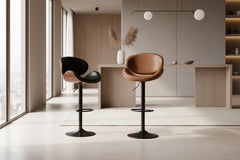 Banqueta Leather Bar Stool width Oak Wood Base