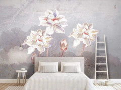 Behind the Bed Flowers Wallpaper Mural