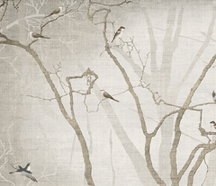 Birds on Tree Trunks Wallpaper Mural