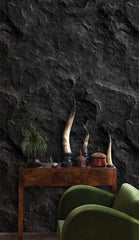 Black Grooved Stone Wallpaper Mural