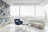 Blue Blushing Leaves Pattern Wallpaper Mural