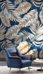 Blue Blushing Leaves Pattern Wallpaper Mural