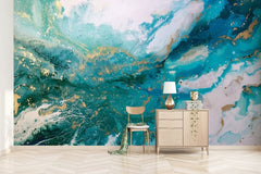 Blue Landscape Splash Ink Wallpaper for Home Wall Decor