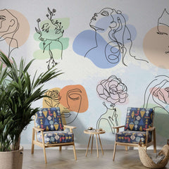 Boho Line Art Wallpaper Mural
