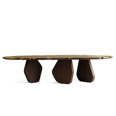 Brass Walnut Wood Designer Dining Table – Handcrafted, Multiple Sizes