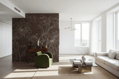 Brown Floral Sketch Wallpaper Mural