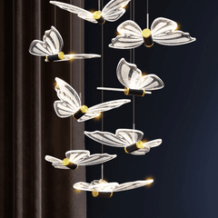 Butterfly Staircase Chandelier – Artistic LED Pendant, 3 to 35 Lights, Dimmable Option