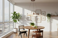 Cave Stone Ring Pendant Chandelier – Polished Steel & Yellow Stone, Warm LED, 1-Year Warranty