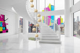 Ceramic Globe LED Staircase Chandelier – Stone Finish, 3 to 25 Heads, Warm, Neutral & Cool White