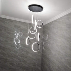 Circle Mingle LED Staircase Chandelier – Gold or Black, 3 to 25 Lights, Warm & Cool White