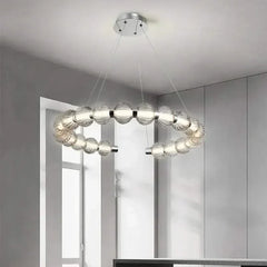 Circular Ring Chrome LED Pearl Chandelier – Art Deco Glass, CCC & CE Certified