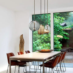 Clear Glass Pendant Light – Smoke Glass Hanging Lamp with Remote