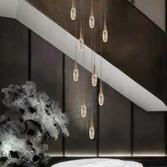 Crystal Cones Staircase Chandelier – Luxurious LED Pendant, 3 to 25 Heads, Warm, Cool & Dimmable