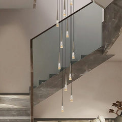 Crystal Cones Staircase Chandelier – Black or Gold, 1 to 30 Heads, 3 Colour Modes