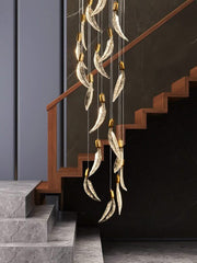 Crystal Feather Staircase Chandelier – Aluminium & Acrylic LED Spiral, 6 to 26 Lights