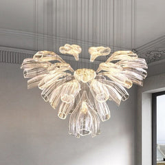 Crystal Glass Petals Chandelier – Chrome & Gold Dimmable in D60 or D80cm
