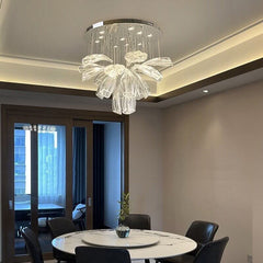 Crystal Glass Petals Chandelier – Chrome & Gold Dimmable in D60 or D80cm