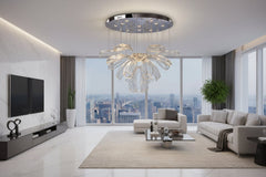 Crystal Glass Petals Chandelier – Chrome & Gold Dimmable in D60 or D80cm
