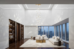 Crystal Rings Staircase Chandelier – Gold or Silver, 1 to 30 Heads, 3 Colour Modes