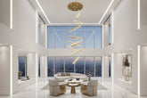 Crystal Rotating Bars Staircase Chandelier – Luxury LED Pendant, 8 or 10 Heads, Tri-Colour Remote