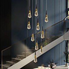 Crystal Spiral Cones Staircase Chandelier – Plated LED Pendant, 1 to 20 Heads, Dimmable Option