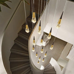 Crystal Spiral Cones Staircase Chandelier – Plated LED Pendant, 1 to 20 Heads, Dimmable Option