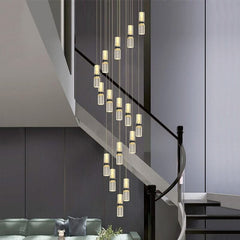Crystal Tubes Staircase Chandelier – Gold LED Pendant, 3 to 18 Lights, Dimmable Option