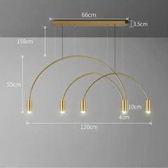 Curve Gold Hanging Chandelier – 3, 5 & 8 Heads, Warm & Cool White, Knob Switch