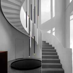 Cylindrical LED Staircase Chandelier – Multi-Finish, Single or Multi-Tube, Warm & Cool White