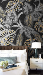 Dark Night Leaves Wallpaper Mural