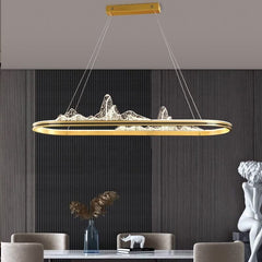 Designer Acrylic Hill LED Chandelier for Kitchen Island – Straight & Oval, Dimmable