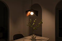 Designer Hanging Lamp – Black, Wood & White 40cm Pendant Light