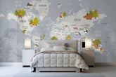Dreamland Nursery Grey and White World Map Wallpaper
