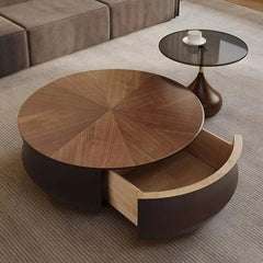Elegant Solid Wood Corner Coffee Table with Storage – Metal Frame, Drawers, Minimalist Modern