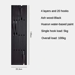 Black Oak Wood Piano Wall Hanging Coats Organiser